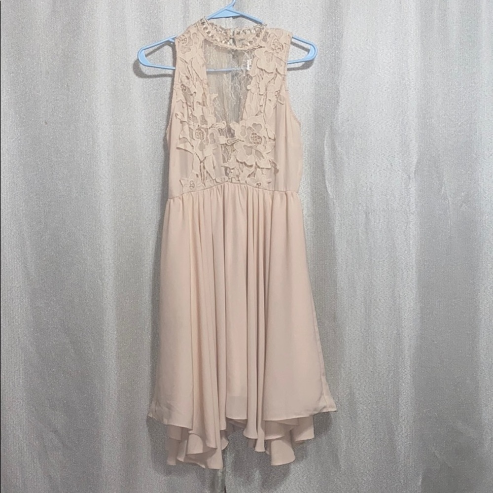 Nude summer dress with laced top